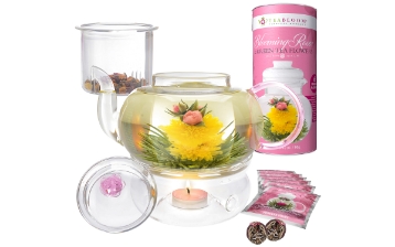 Pretty in Pink Rose Teapot & 12 Rose Tea Flowers Gift Set