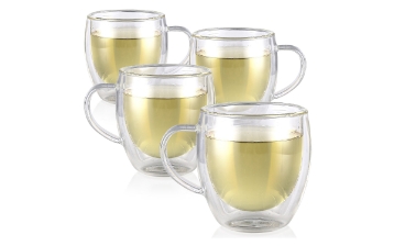 CLARITY® Double Walled Cups – Insulated Glass Cups for Tea - 8oz / 250ml (Set of 4)